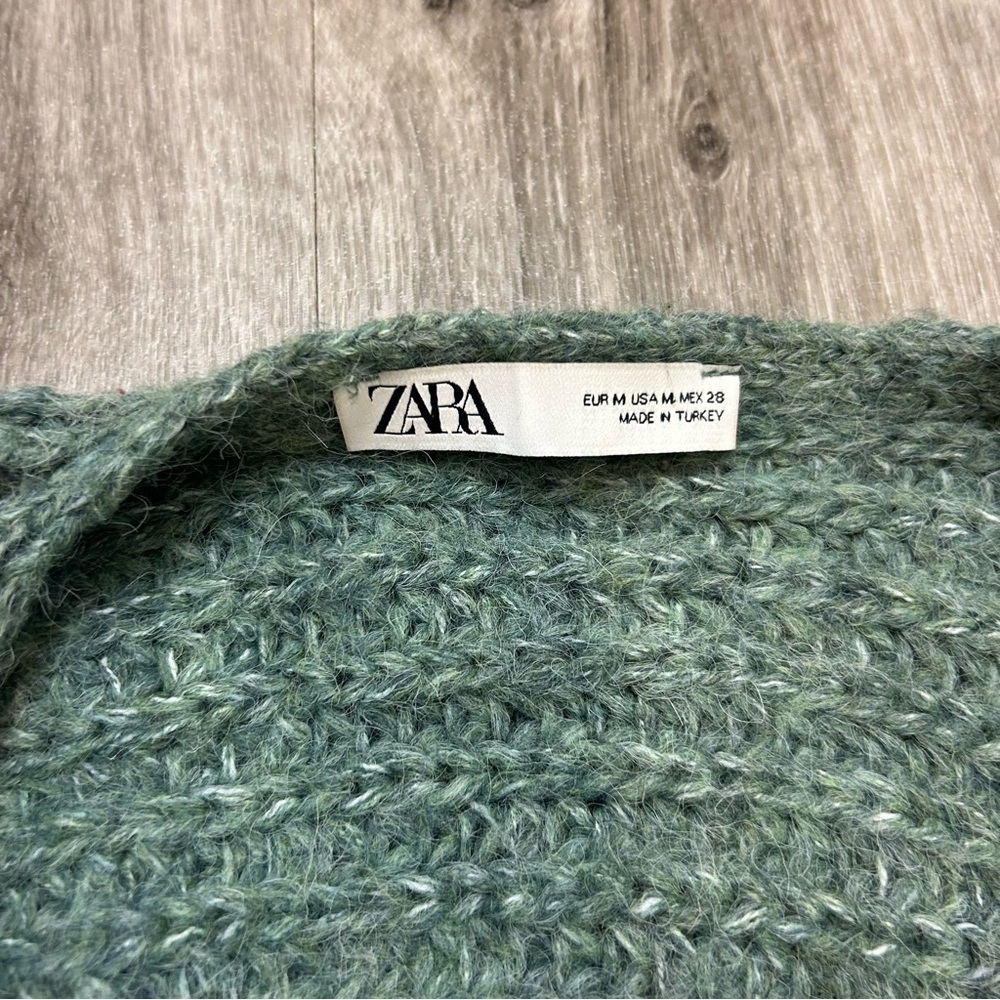 Zara Chunky Green Wrap Sweater Cropped Oversized Balloon Sleeve Cardigan Shawl - Picture 6 of 7